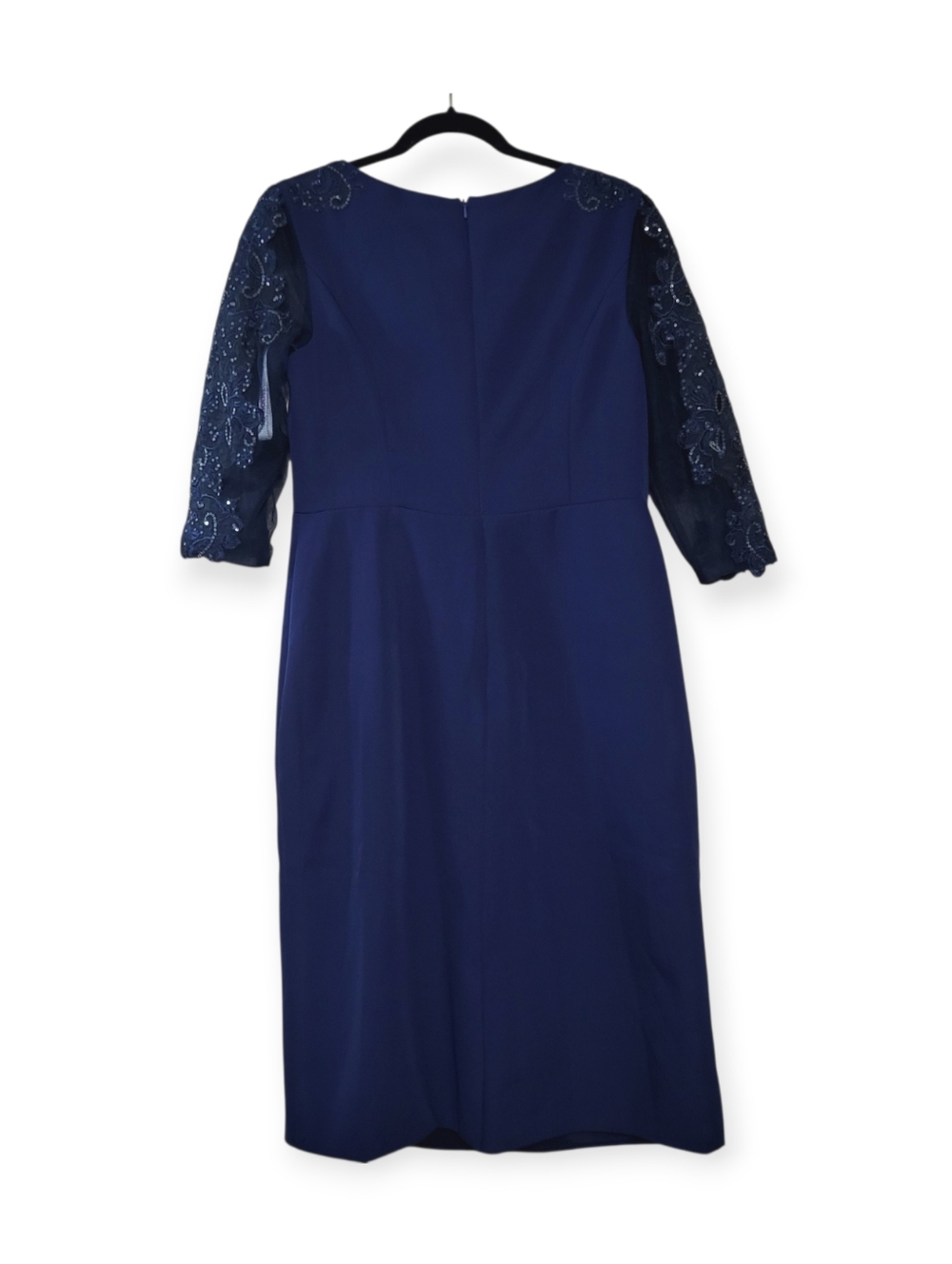 JJs House Navy Lace Sequin Sheath Dress Womens 12 Wedding Guest Midi NEW - Picture 3 of 8